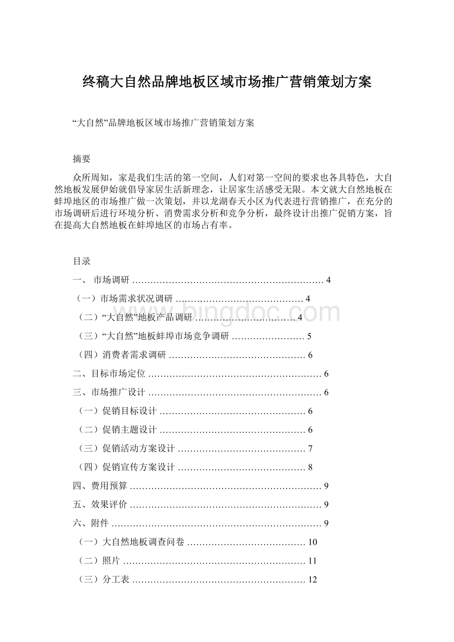 终稿大自然品牌地板区域市场推广营销策划方案Word格式文档下载.docx