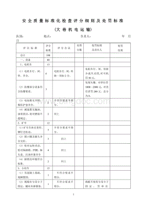 机电安全质量标准化检查评分细则及处罚标准(大巷机电运输)Word下载.doc