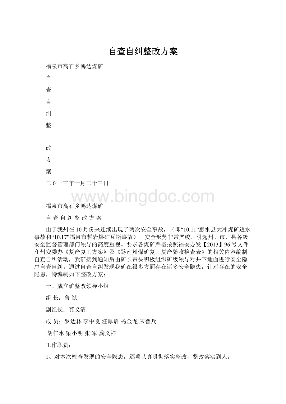 自查自纠整改方案Word下载.docx