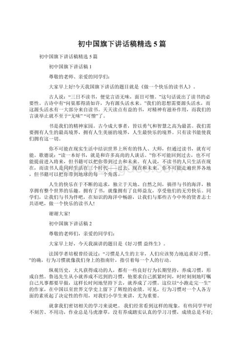 初中国旗下讲话稿精选5篇文档格式.docx
