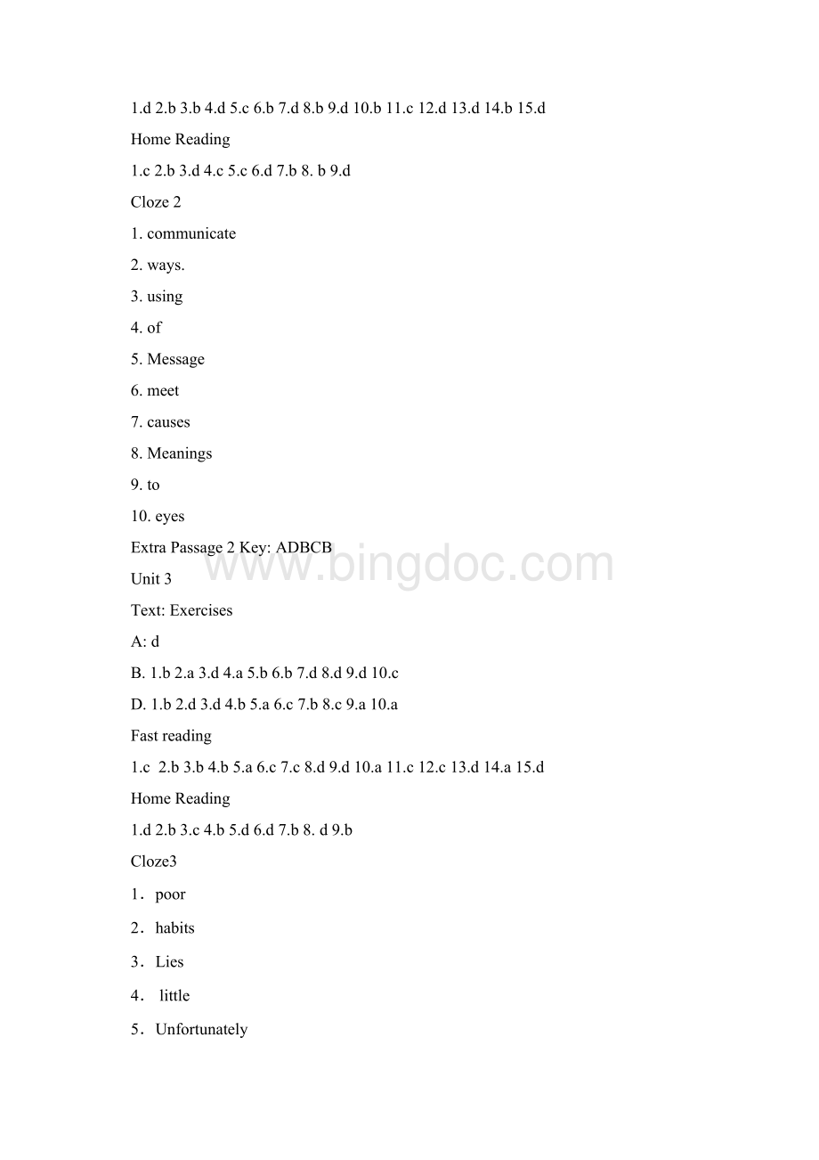 英语泛读教程3 第三版 刘乃银编平台答案含cloze和extra passageWord文件下载.docx_第2页