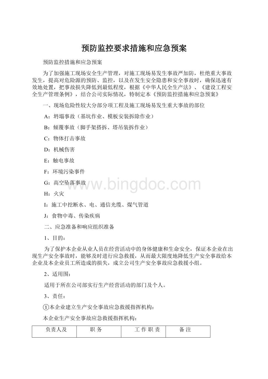 预防监控要求措施和应急预案.docx_第1页