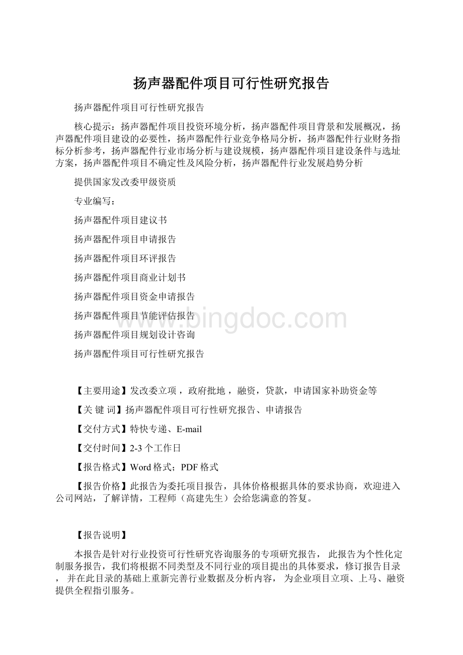 扬声器配件项目可行性研究报告Word文件下载.docx_第1页