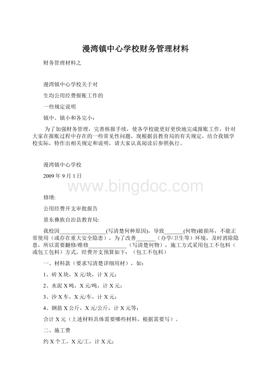 漫湾镇中心学校财务管理材料Word文档格式.docx