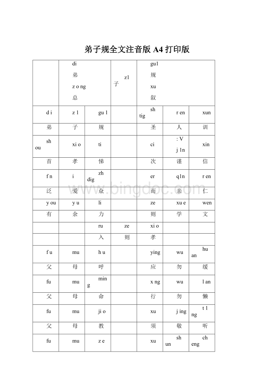 弟子规全文注音版A4打印版Word下载.docx_第1页