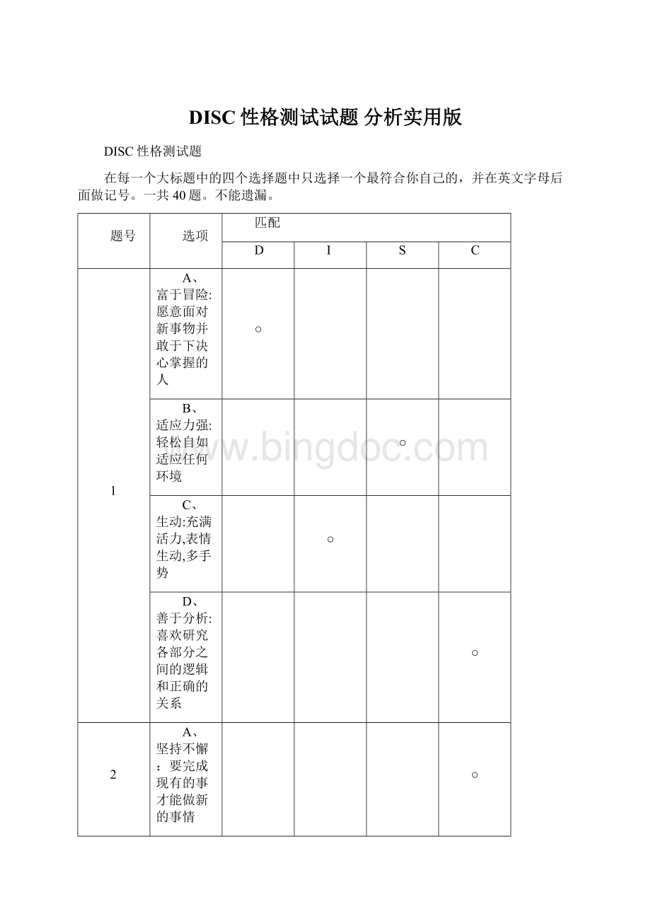 DISC性格测试试题 分析实用版Word格式文档下载.docx