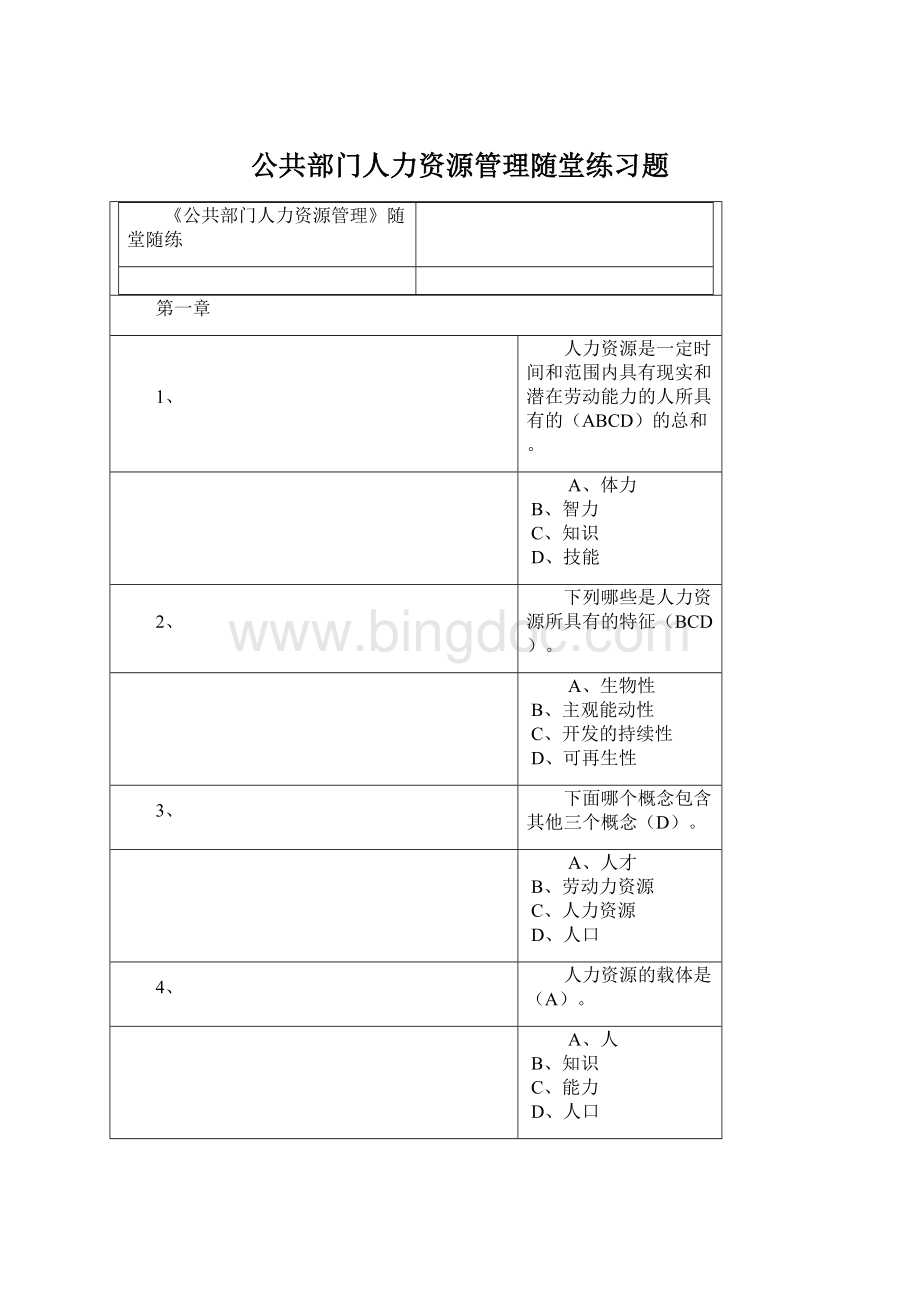 公共部门人力资源管理随堂练习题.docx_第1页