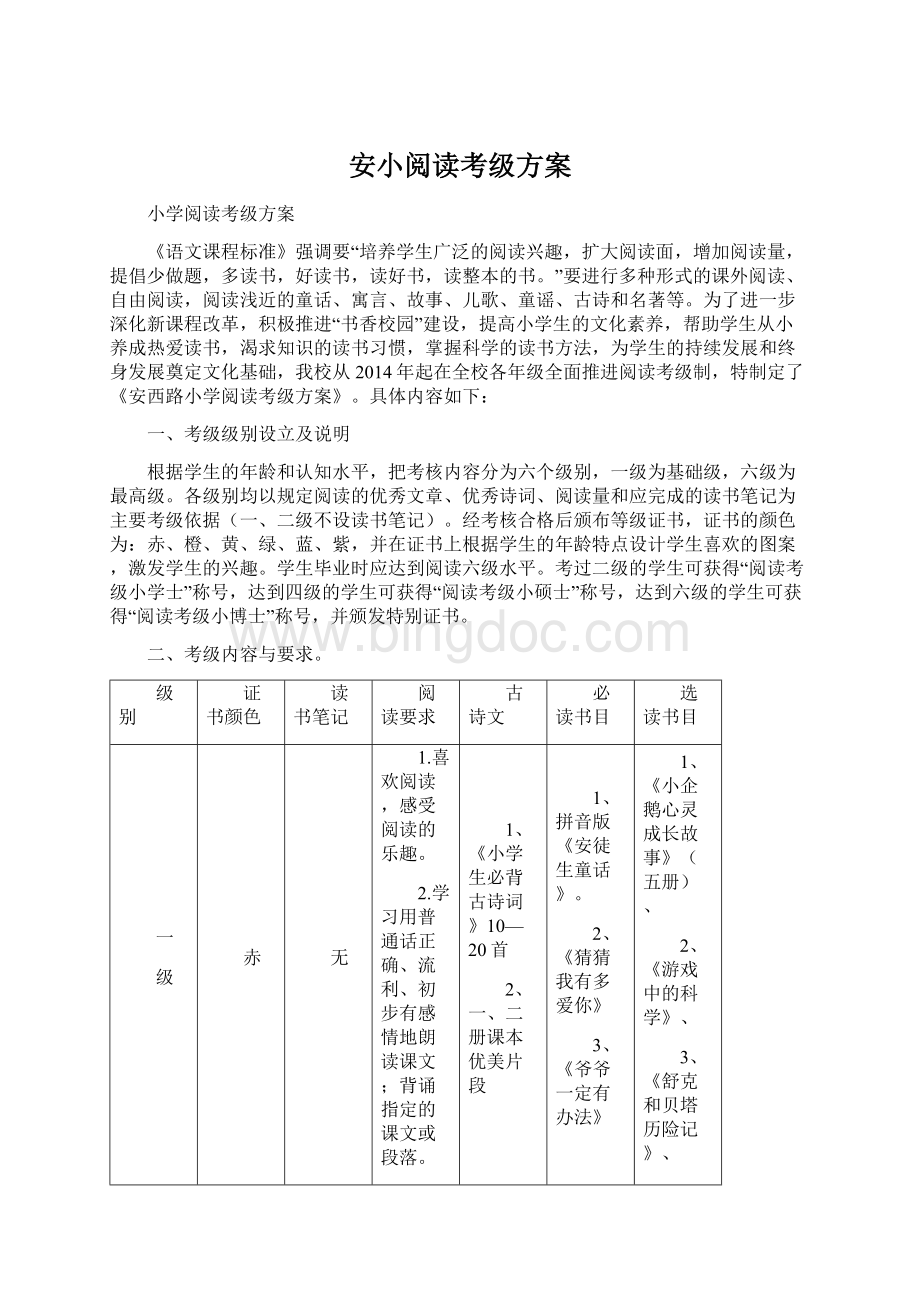 安小阅读考级方案Word文档下载推荐.docx