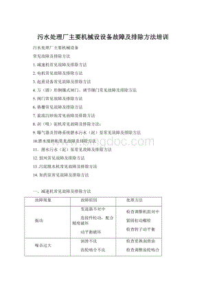 污水处理厂主要机械设设备故障及排除方法培训.docx