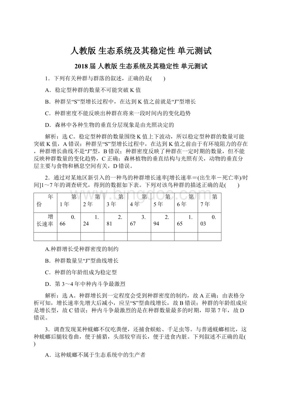 人教版生态系统及其稳定性单元测试Word文件下载.docx