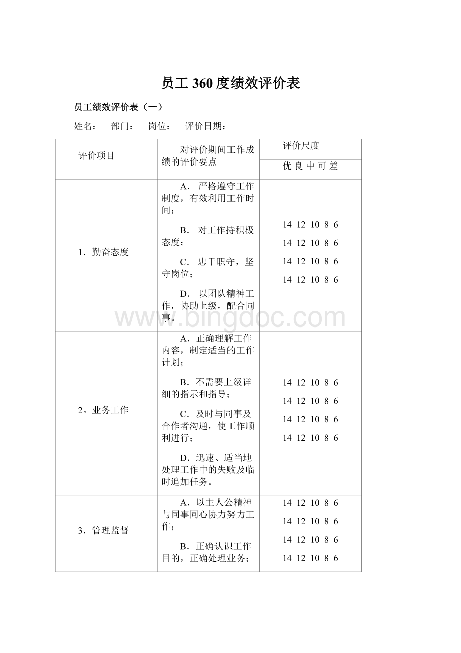 员工360度绩效评价表Word文件下载.docx_第1页