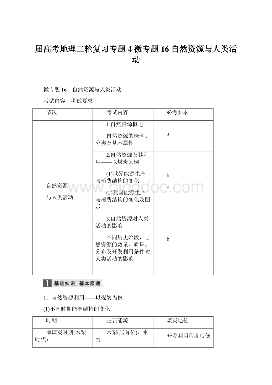 届高考地理二轮复习专题4 微专题16 自然资源与人类活动Word文档格式.docx_第1页