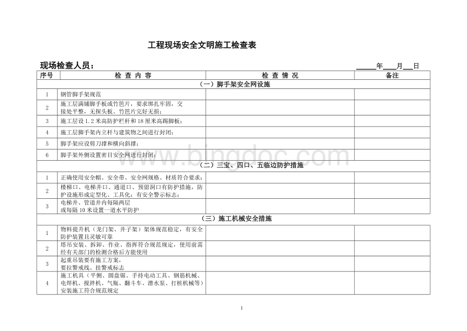 安全文明检查表.doc_第1页