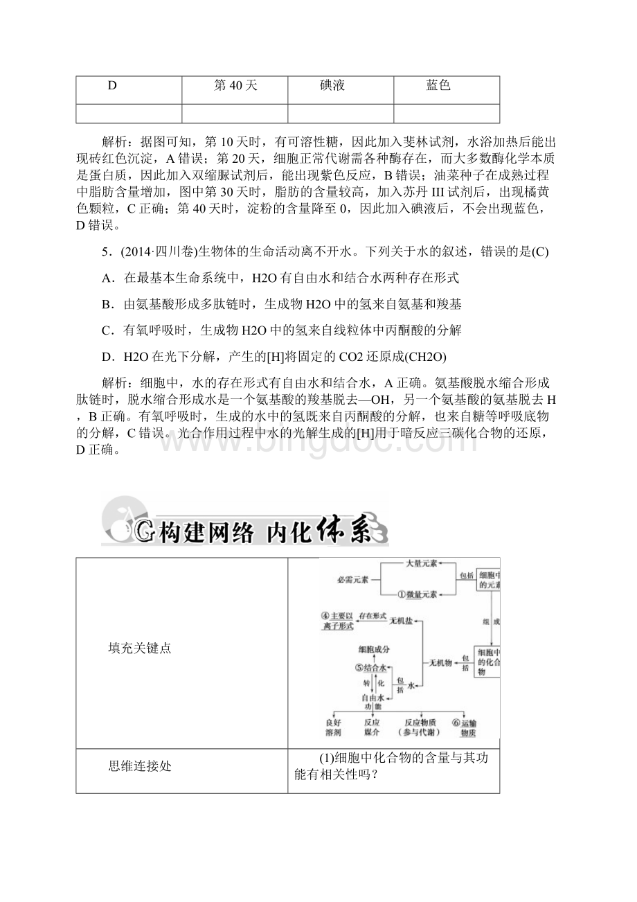 届高三生物二轮复习试题解析专题一 细胞的分子组成和基本结构 第1讲 细胞的分子组成docWord格式.docx_第3页