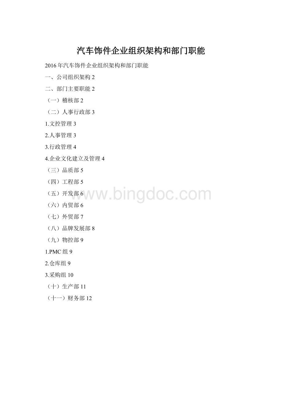 汽车饰件企业组织架构和部门职能.docx_第1页