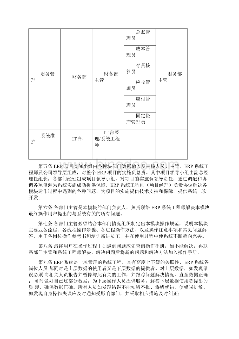 金蝶K3ERP系统作业流程ERP系统岗位责任规定Word格式文档下载.docx_第2页