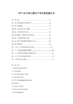 年产50万吨乙醇生产项目策划建议书Word文档格式.docx