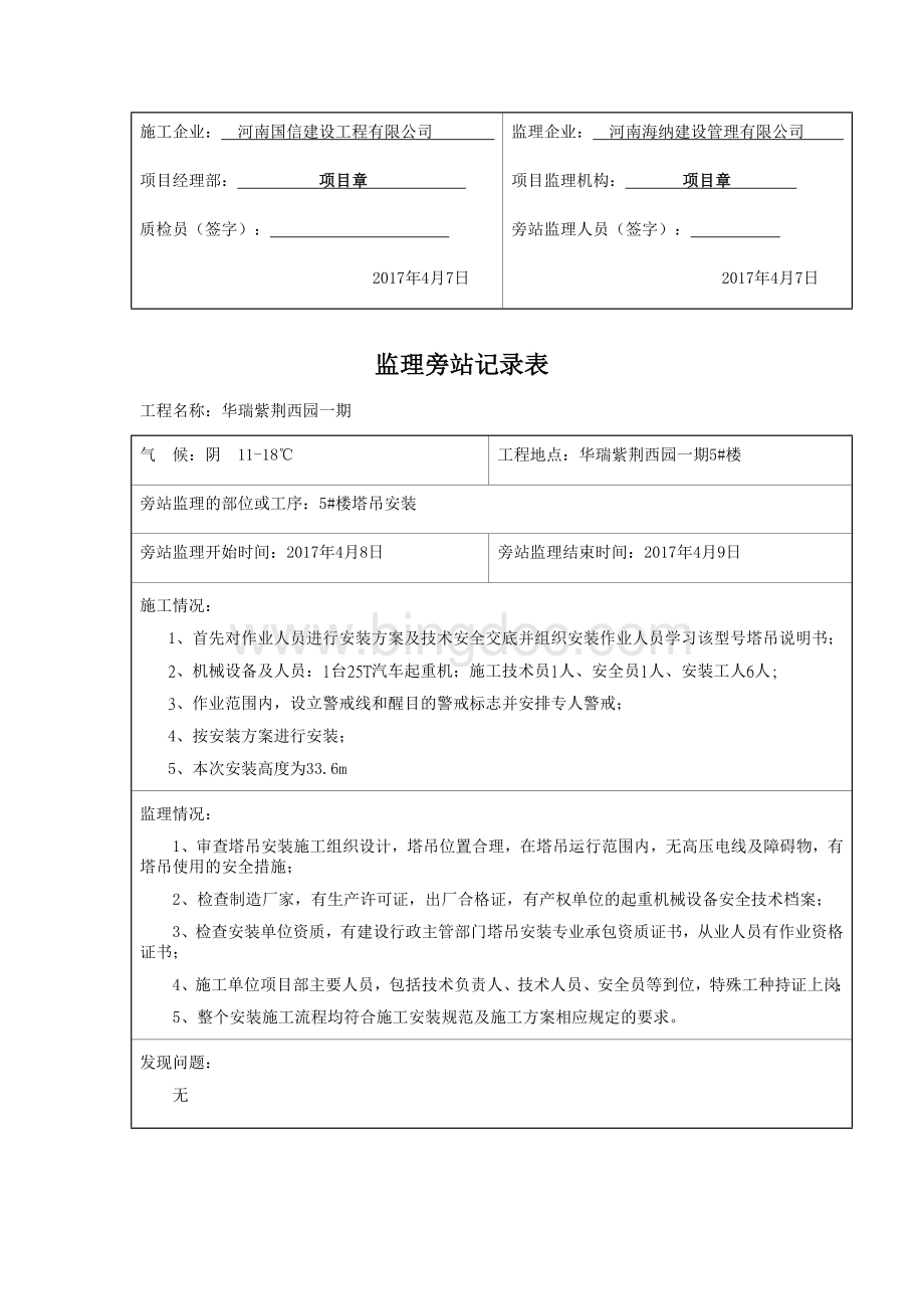 塔吊安装旁站记录表文档格式.docx_第2页