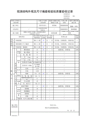 现浇结构外观及尺寸偏差检验批质量验收记录.xls