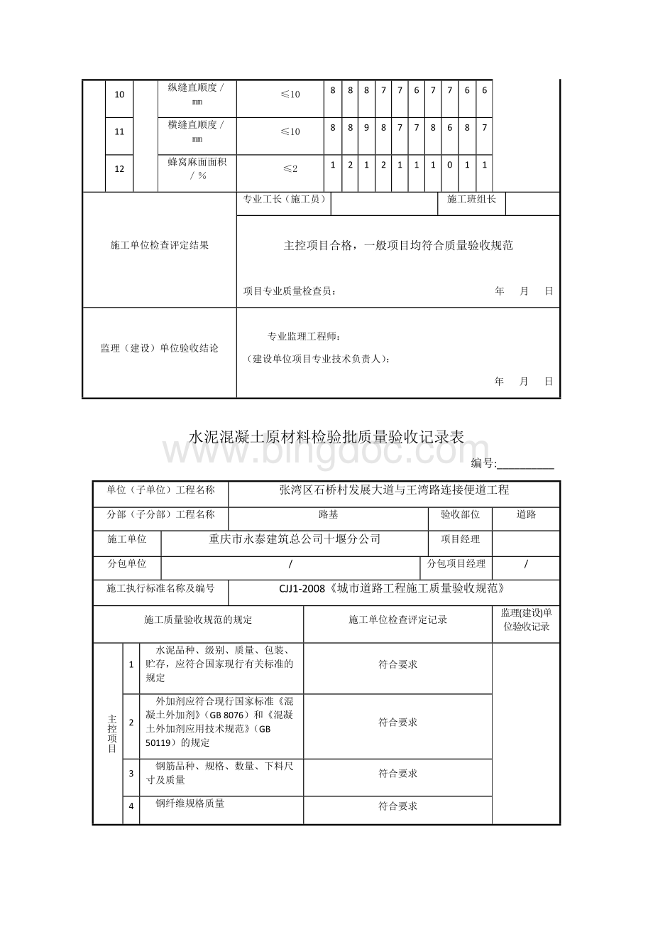 水泥混凝土面层检验批质量验收记录表Word格式.docx_第2页