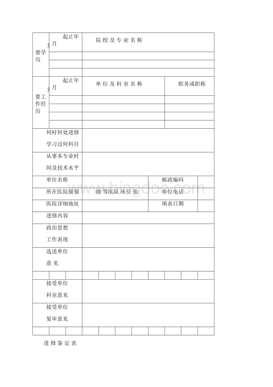 武汉市中心医院卫生技术人员进修登记表docWord格式.docx_第3页