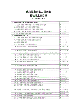 焦化设备安装工程质量检验评定表目录YB.doc