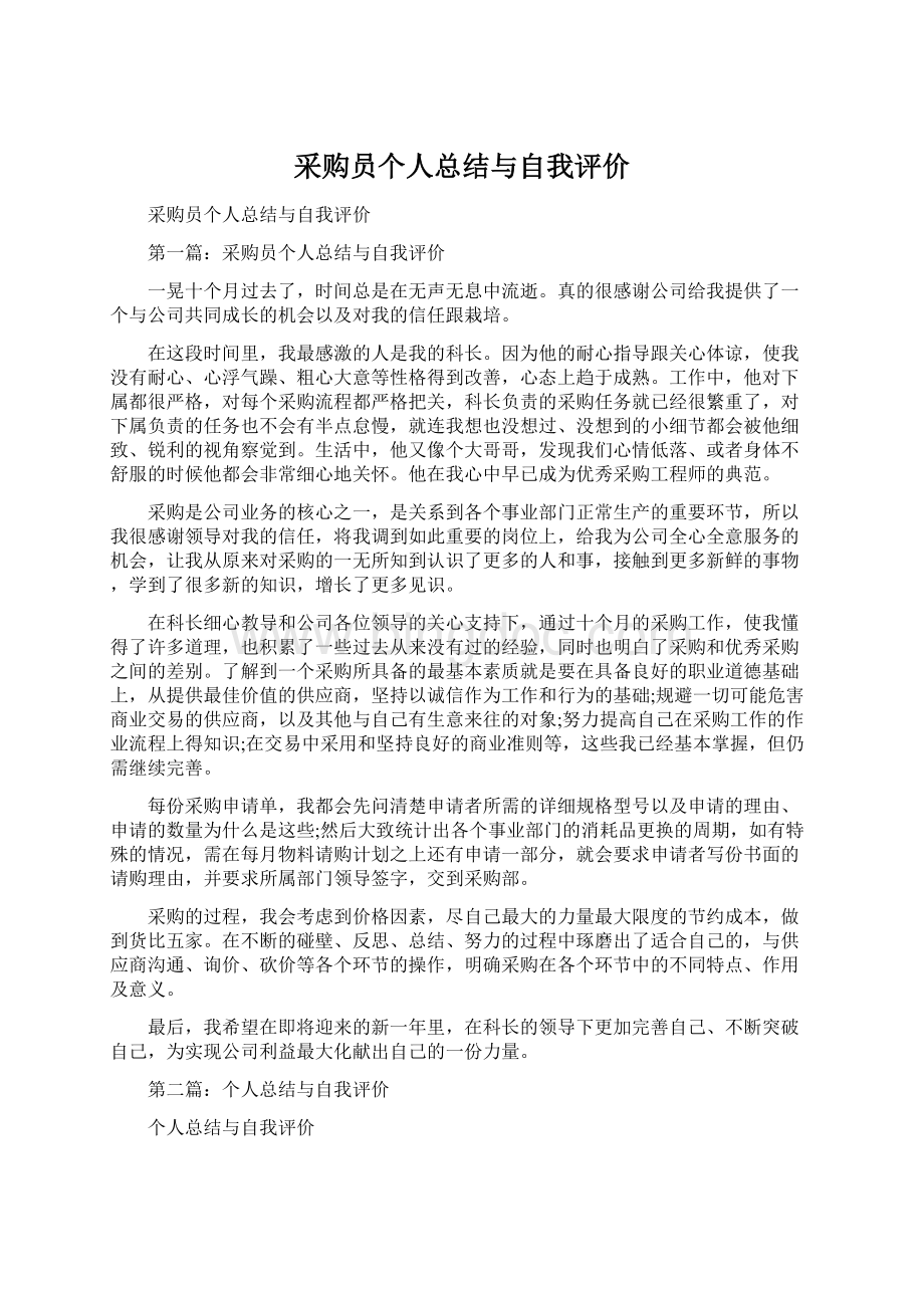 采购员个人总结与自我评价Word文件下载.docx