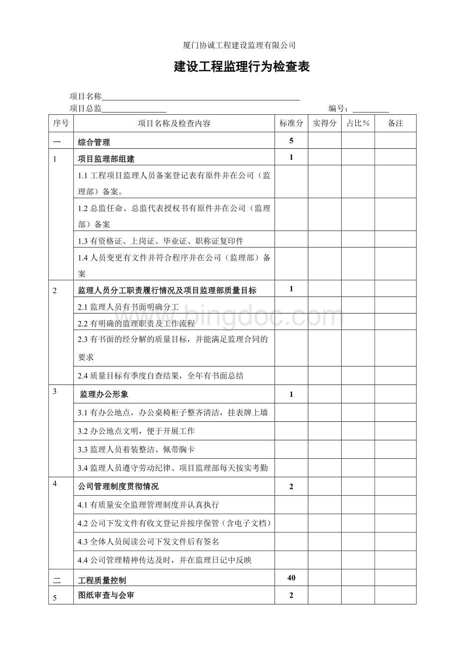 建设工程监理行为检查表土建文档格式.doc