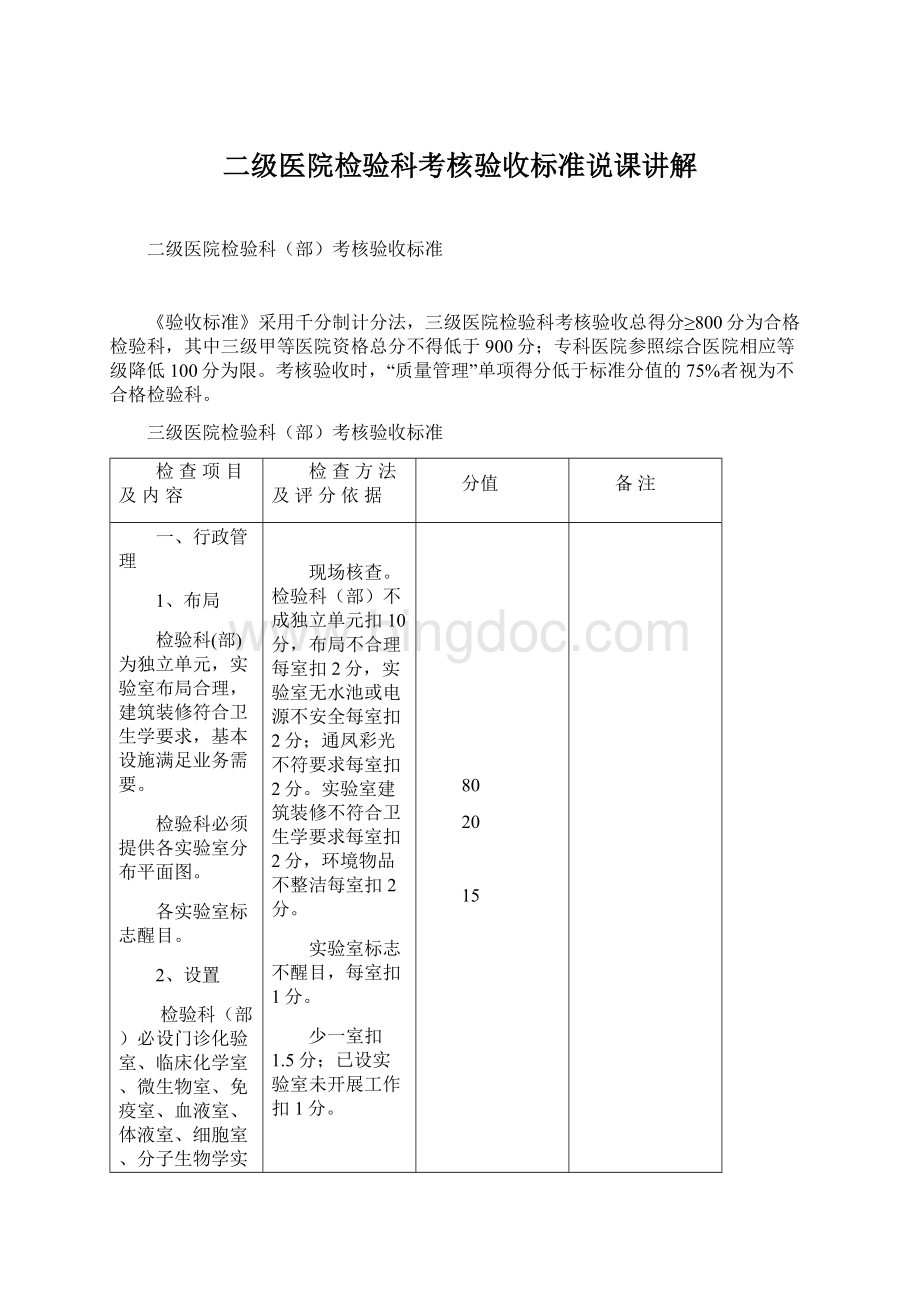 二级医院检验科考核验收标准说课讲解Word格式文档下载.docx