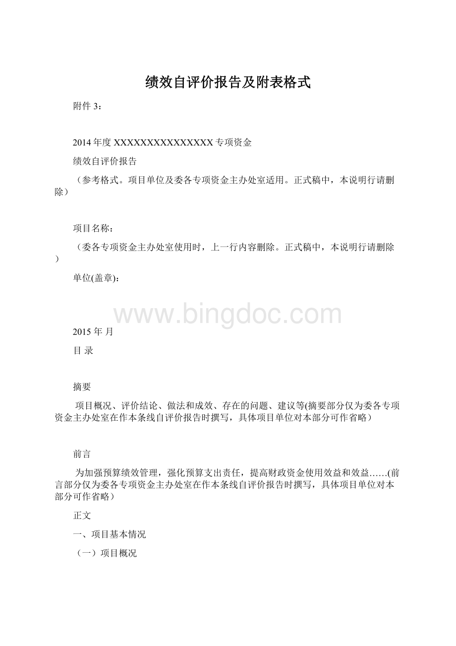 绩效自评价报告及附表格式.docx_第1页