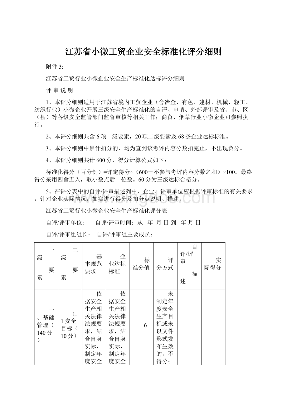 江苏省小微工贸企业安全标准化评分细则Word格式文档下载.docx