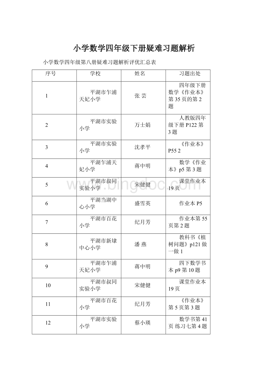 小学数学四年级下册疑难习题解析Word格式.docx