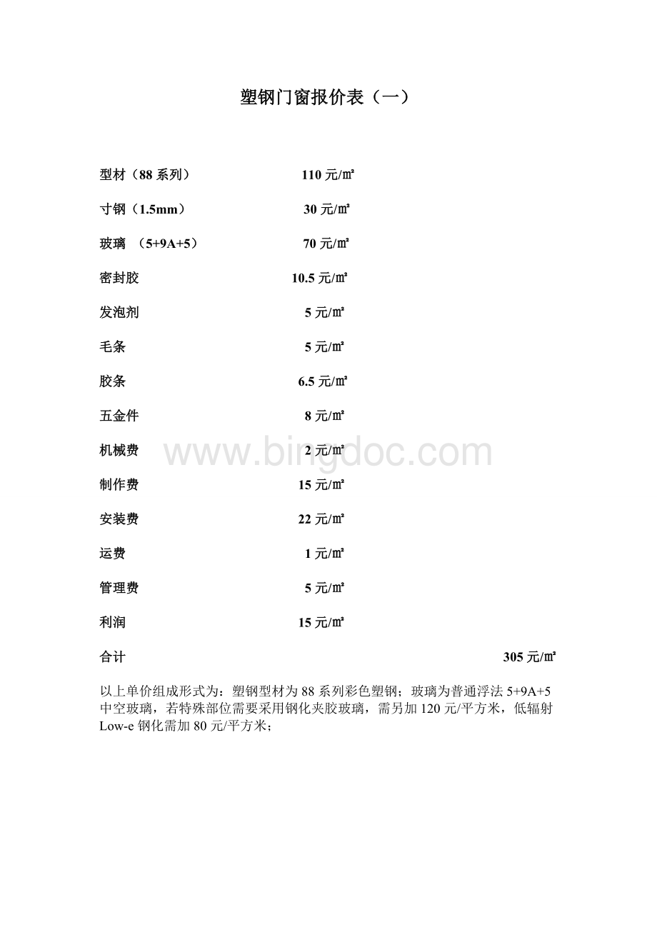 塑钢门窗报价表文档格式.doc