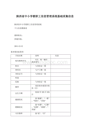 陕西省中小学教职工信息管理系统基础采集信息.docx