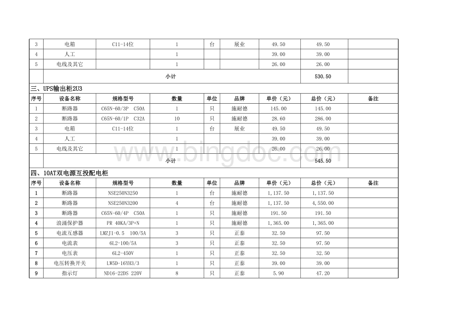 配电柜价格报价清单明细表.xls_第2页