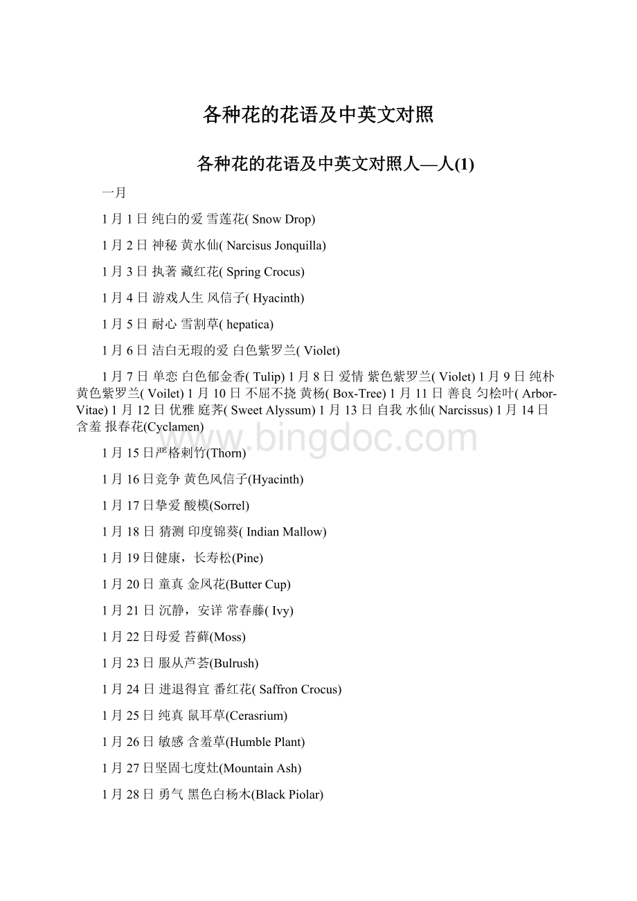 各种花的花语及中英文对照Word文档格式.docx