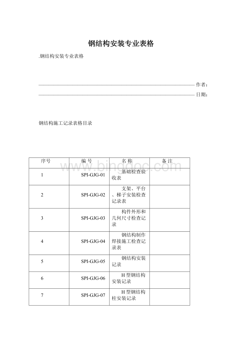 钢结构安装专业表格Word文档格式.docx