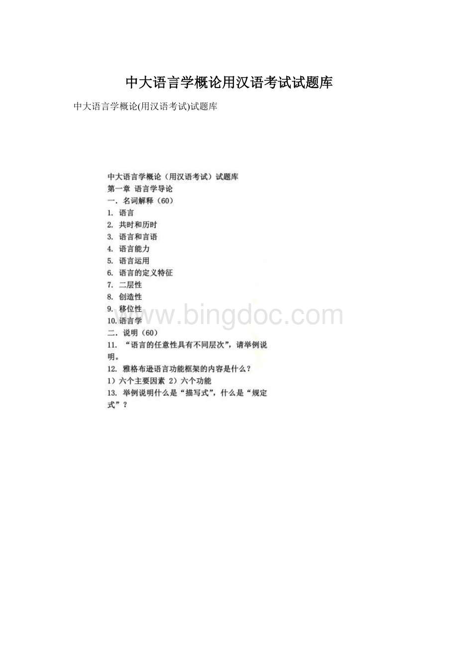 中大语言学概论用汉语考试试题库.docx