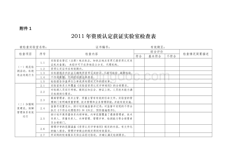 资质认定获证实验室检查表Word下载.doc_第1页