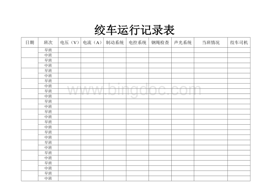 绞车运行记录表Word格式文档下载.doc_第1页