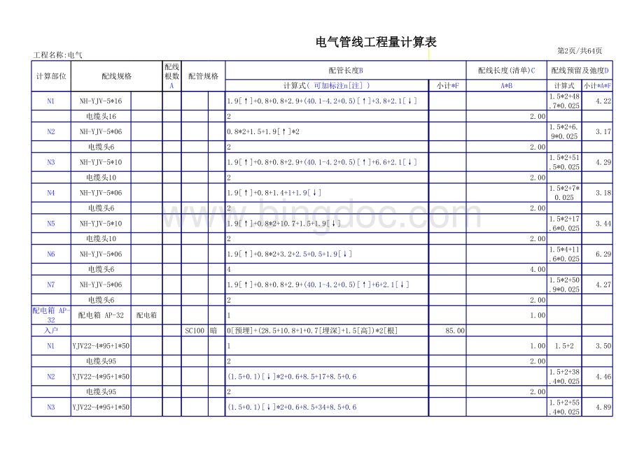 电气工程量计算表表格文件下载.xls_第2页