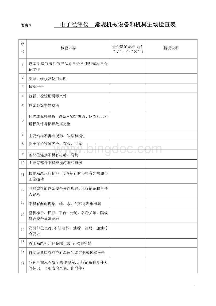 机械设备和机具进场检查表Word文件下载.doc