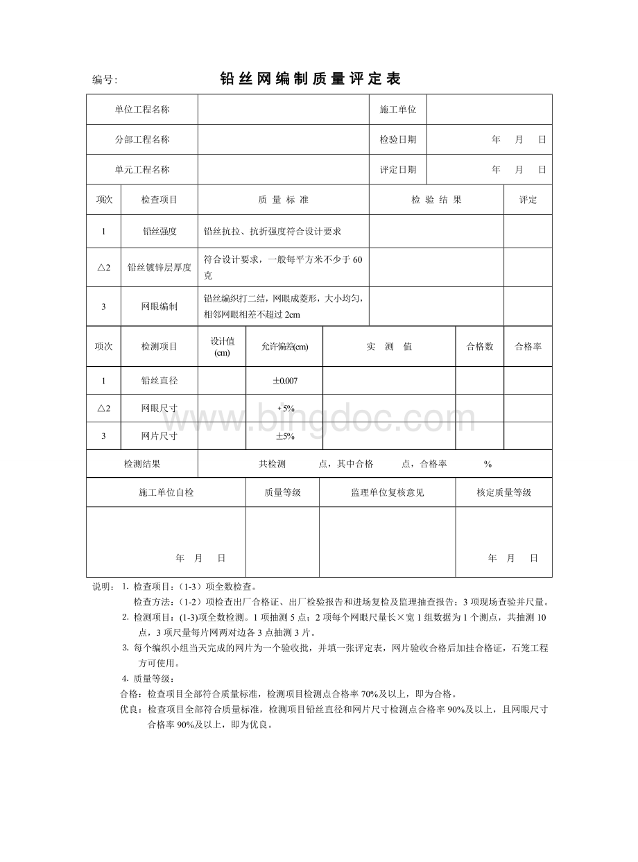 铅丝网评定表Word文件下载.doc_第1页