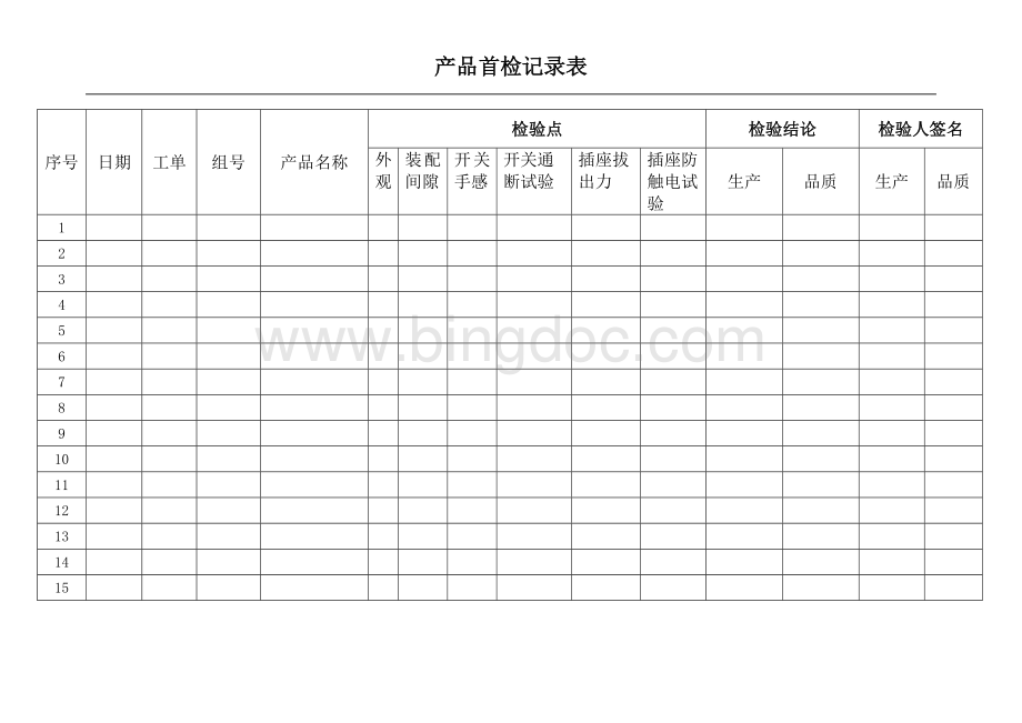 产品首检记录表Word文件下载.doc