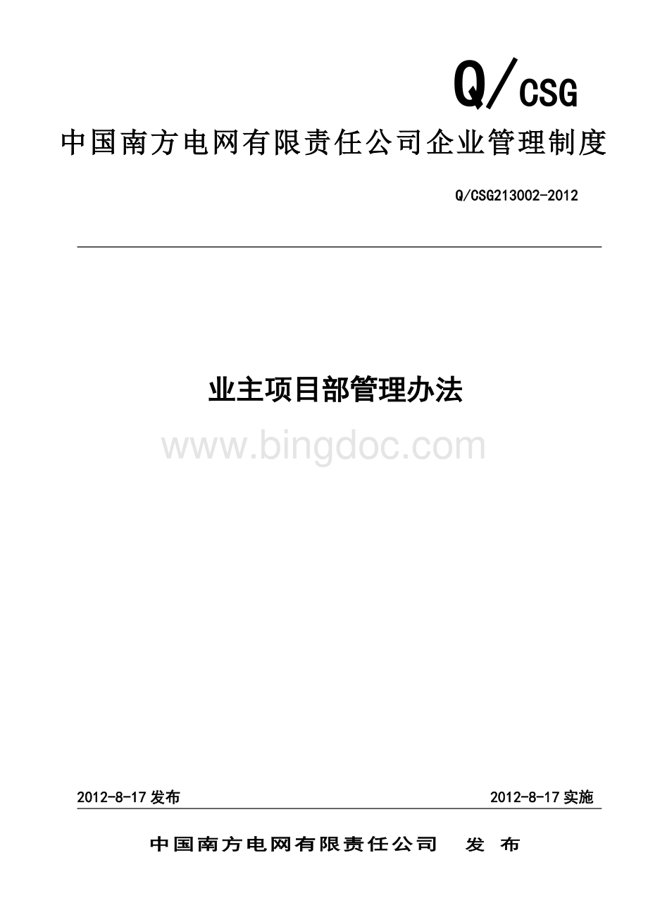 中国南方电网有限责任公司业主项目部管理办法Word文档格式.doc_第1页