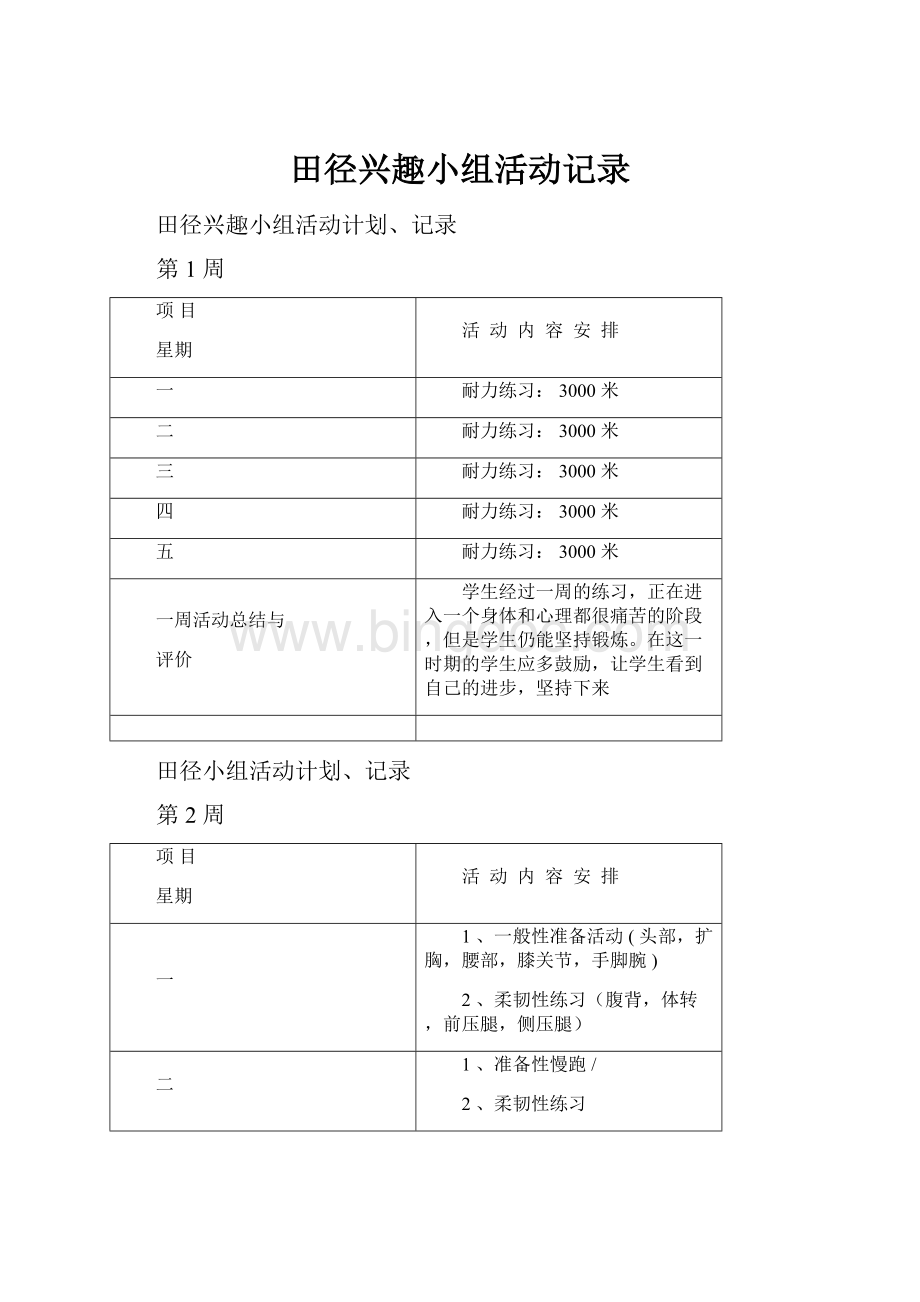 田径兴趣小组活动记录.docx