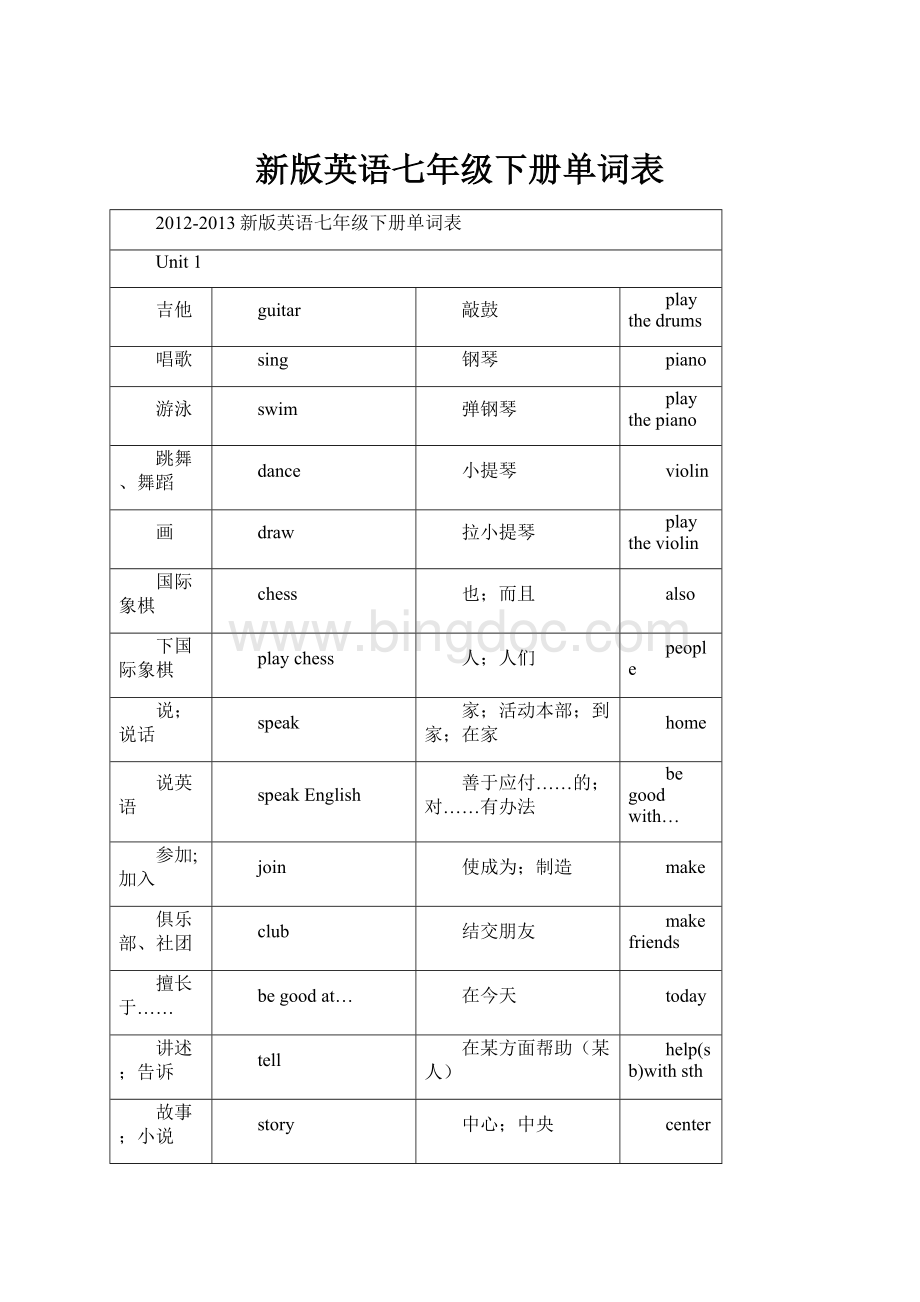 新版英语七年级下册单词表.docx