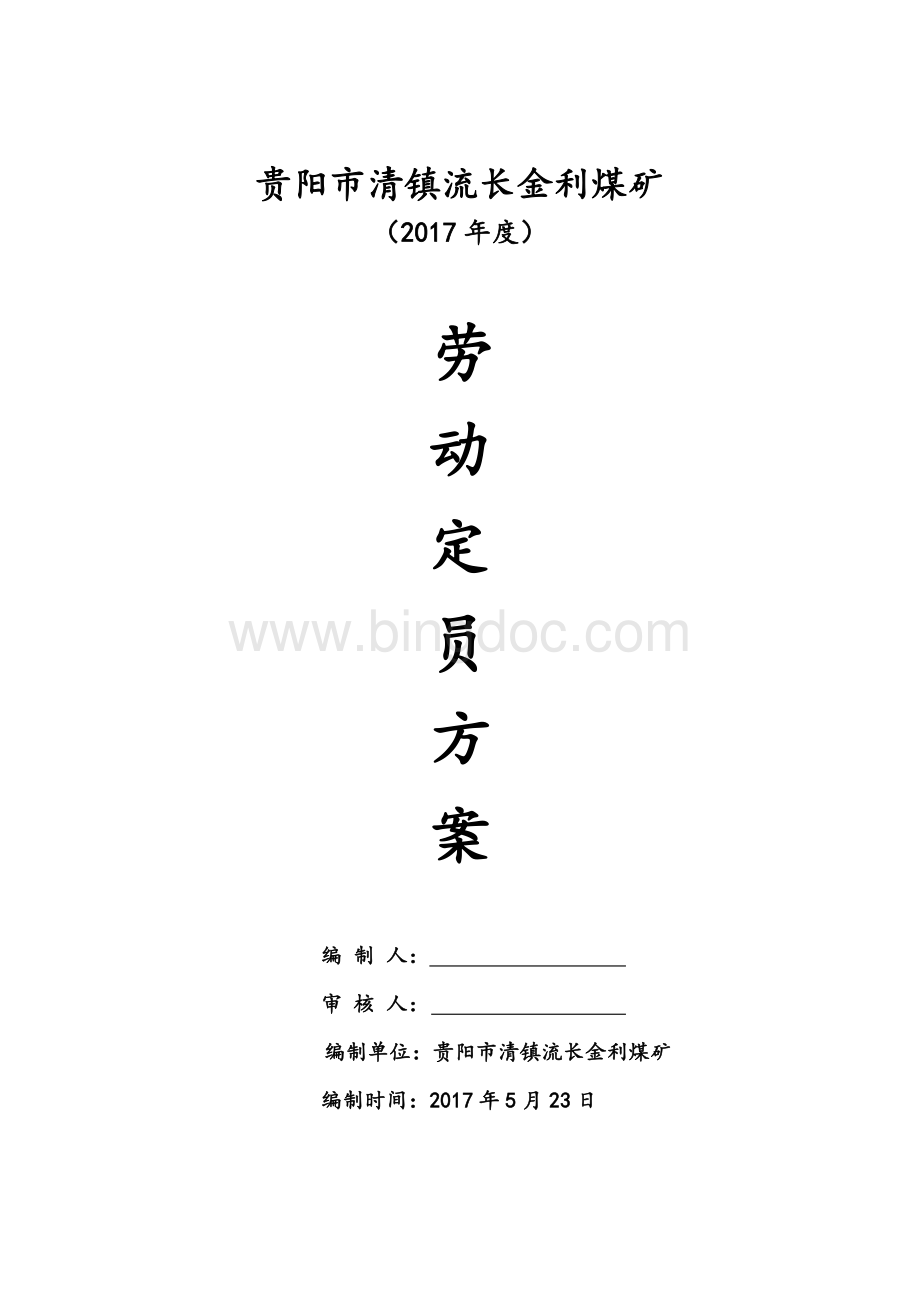 金利煤矿2017年度劳动定员方案.doc