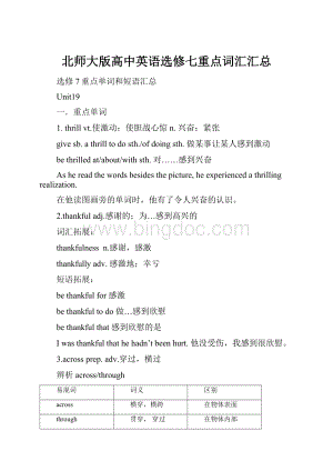 北师大版高中英语选修七重点词汇汇总.docx