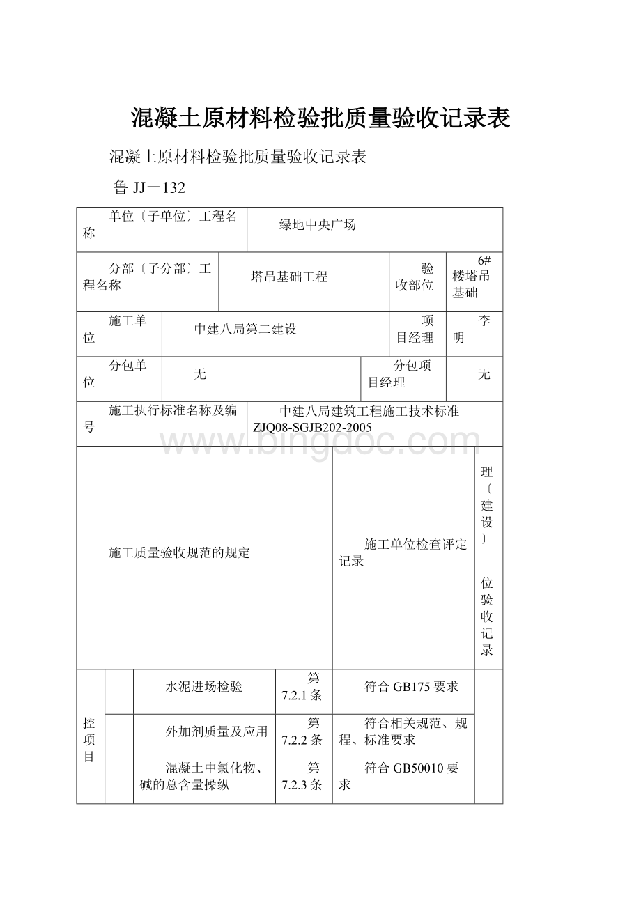 混凝土原材料检验批质量验收记录表.docx